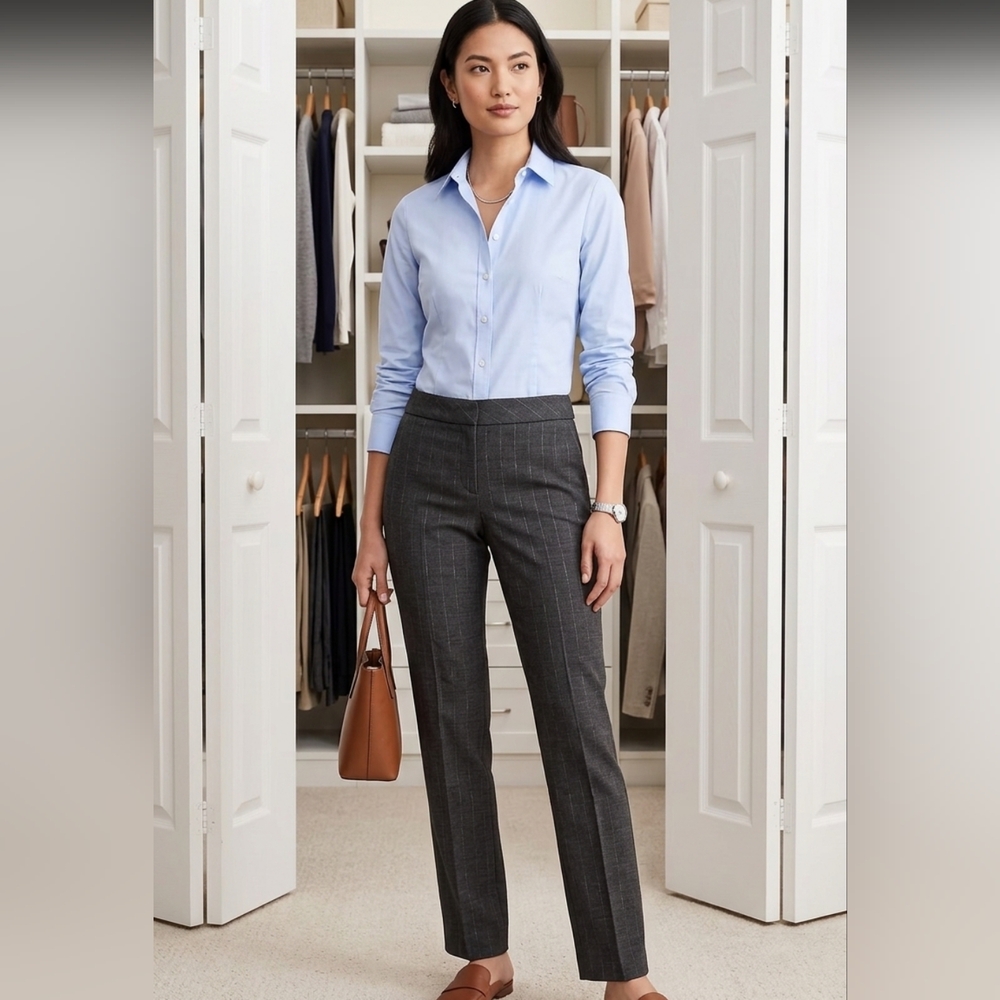 Koji Yohji,  Charcoal Gray Teal Pinstripe Women's Trousers Size 1